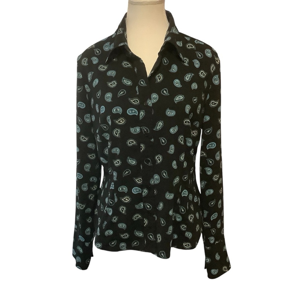 FRED DAVID STRETCH PAISLEY PRINT COLLARD BUTTON UP LONG SLEEVE BLOUSE/ Size M